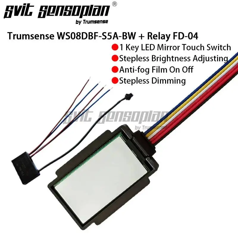 Trumsense Relay Included WS08DBF-S5A-BW Intelligent Bathroom LED Mirror Touch Switch with Anti Fog Stepless Brightness Adjusting