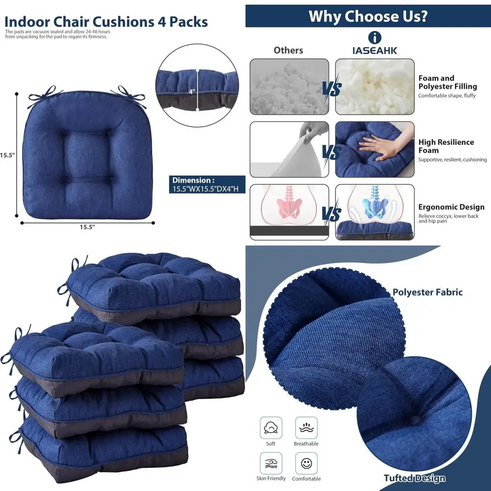 Chair Cushions for Dining Chairs, Seat Cushions for Kitchen Chairs, Indoor Seat Cushions with Ties, Tufted Foam Chair Pads, Non
Chair Cushions for Dining Chairs, Seat Cushions for Kitchen Chairs, Indoor Seat Cushions with Ties, Tufted Foam Chair Pads, Non