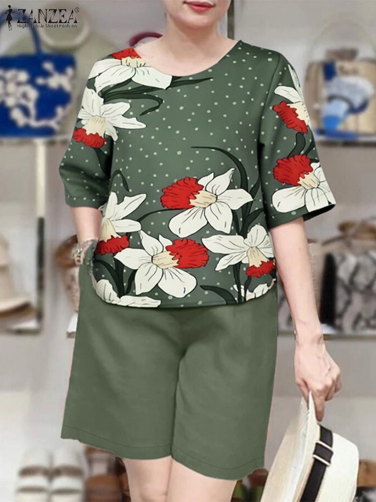 2025 ZANZEA Summer 2PCS Women Outfits V Neck Short Sleeve Blouse Short Sets Bohemain Holiday Matching Sets Printed Tracksuits
2025 ZANZEA Summer 2PCS Women Outfits V Neck Short Sleeve Blouse Short Sets Bohemain Holiday Matching Sets Printed Tracksuits