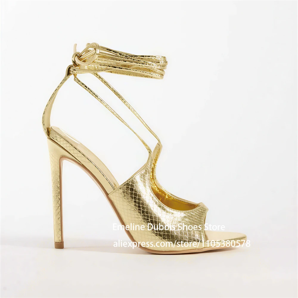 Gold Metallic Snake Print Strappy High Heel Sandals Open Toe Cutout Stilettos Heel Sandals Party Wedding Women Dress Shoes
Gold Metallic Snake Print Strappy High Heel Sandals Open Toe Cutout Stilettos Heel Sandals Party Wedding Women Dress Shoes