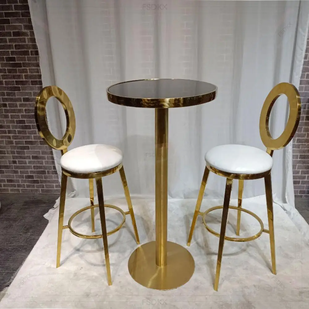 Party Rental Rose Gold Stainless Steel Round High Back Leather bar Stool
Party Rental Rose Gold Stainless Steel Round High Back Leather bar Stool