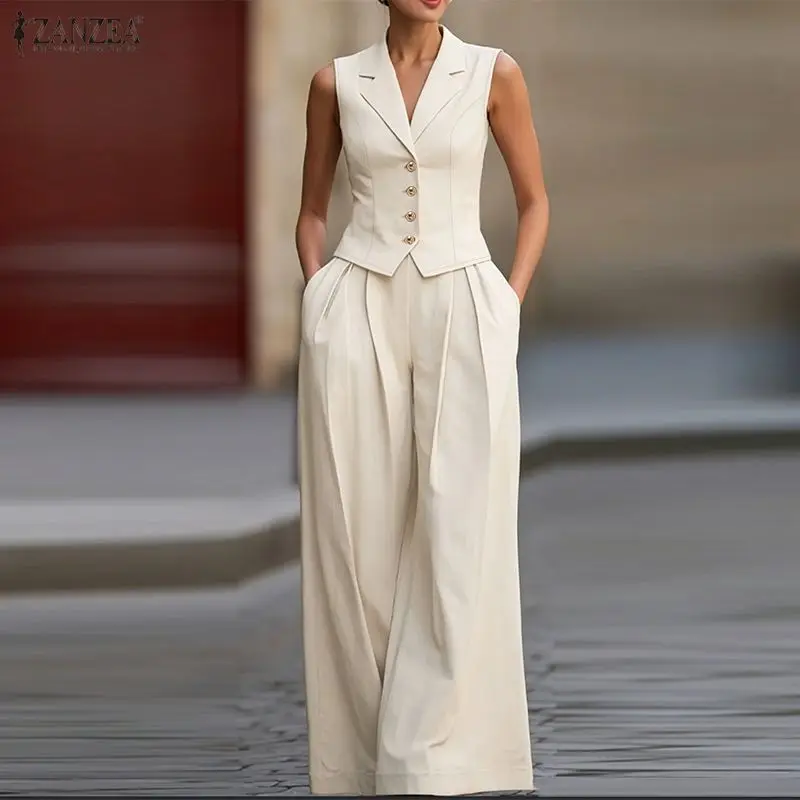 ZANZEA Fashion Summer Sleeveless Tanks Tops Wide Leg Pant Sets 2PCS Women OL Work Outfit Solid Color Tracksuit 2 Pieces Set 2026
ZANZEA Fashion Summer Sleeveless Tanks Tops Wide Leg Pant Sets 2PCS Women OL Work Outfit Solid Color Tracksuit 2 Pieces Set 2026
