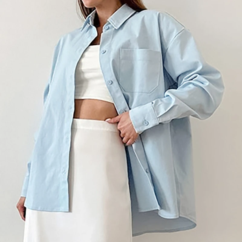 Light Blue Shirt Turn-down Collar Women Blouse Single Breasted Long Sleeve Shirt Early Autumn Elegant Women Tops Daily Outfit
Light Blue Shirt Turn-down Collar Women Blouse Single Breasted Long Sleeve Shirt Early Autumn Elegant Women Tops Daily Outfit