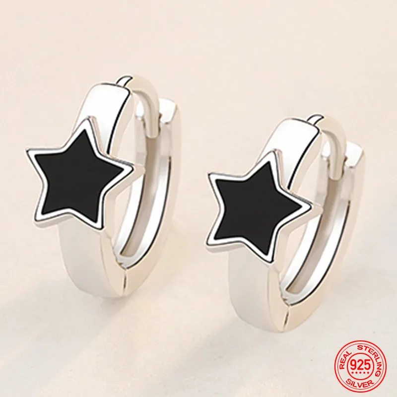 925 Sterling Silver Black Stars Black Hoop Earring For Women Wedding Jewelry Gift
925 Sterling Silver Black Stars Black Hoop Earring For Women Wedding Jewelry Gift