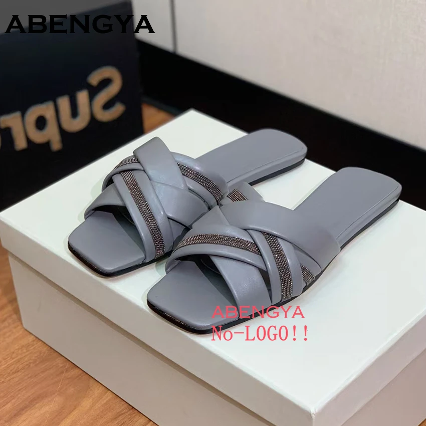 Summer Flat Slippers Woman Real Leather Cross Strap Mules Shoes Women Chain String Bead Slides Beach Slippers Women
Summer Flat Slippers Woman Real Leather Cross Strap Mules Shoes Women Chain String Bead Slides Beach Slippers Women