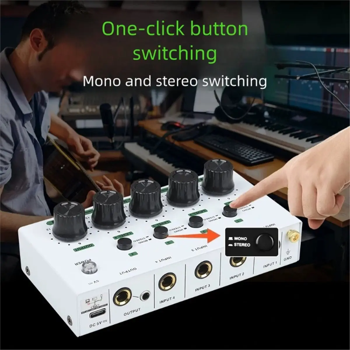 Mini Mixer 4 Channel Line Small Mixer Microphone Extender Microphone Instrument Audio Integrator White