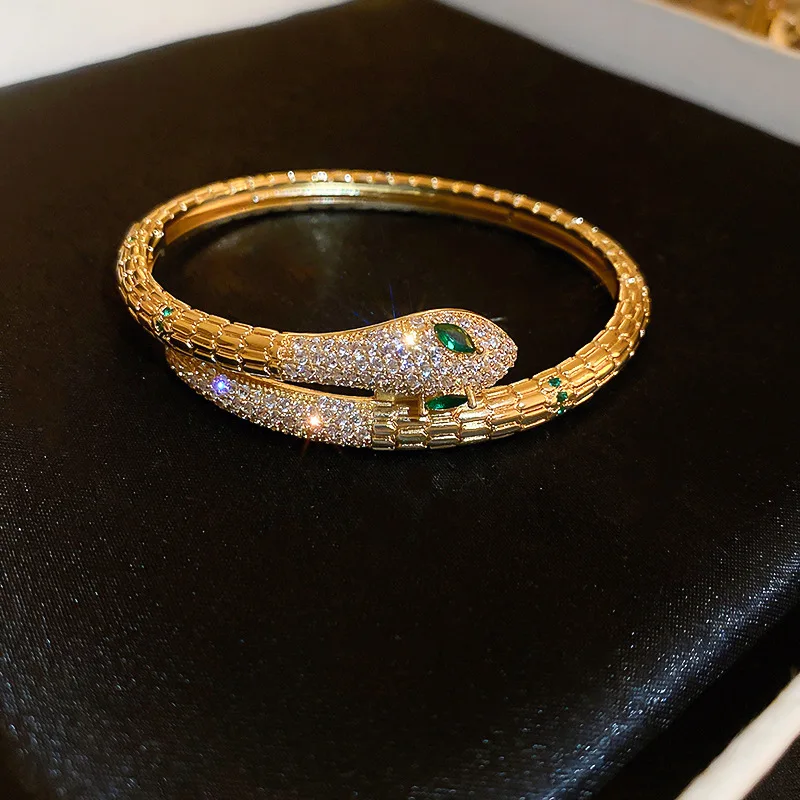 Green Eyed Snake Wrap Bracelet Gold Tone All Over Bling Stone Decor Scaled Open Cuff Evening Wedding Accessory For Ladies
Green Eyed Snake Wrap Bracelet Gold Tone All Over Bling Stone Decor Scaled Open Cuff Evening Wedding Accessory For Ladies