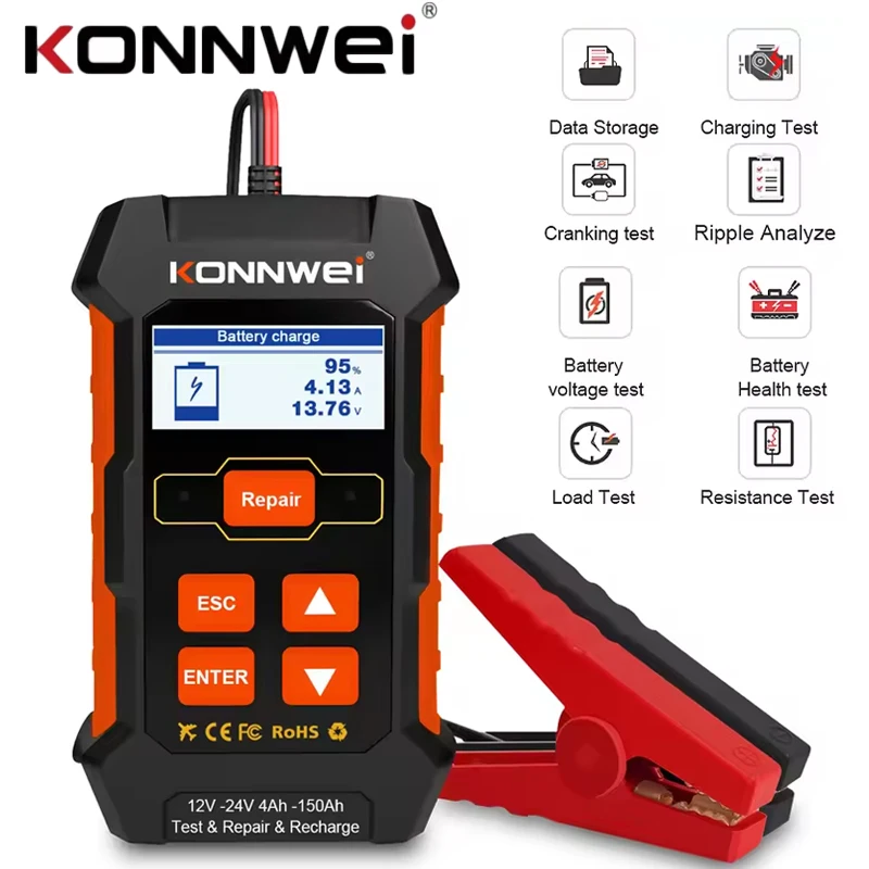 KONNWEI KW520 12V 10A 24V 5A Automatic Car Truck Battery Tester 3 in 1 Lead Acid Car Battery Pulse Repair Tool AGM Gel Lithium
KONNWEI KW520 12V 10A 24V 5A Automatic Car Truck Battery Tester 3 in 1 Lead Acid Car Battery Pulse Repair Tool AGM Gel Lithium