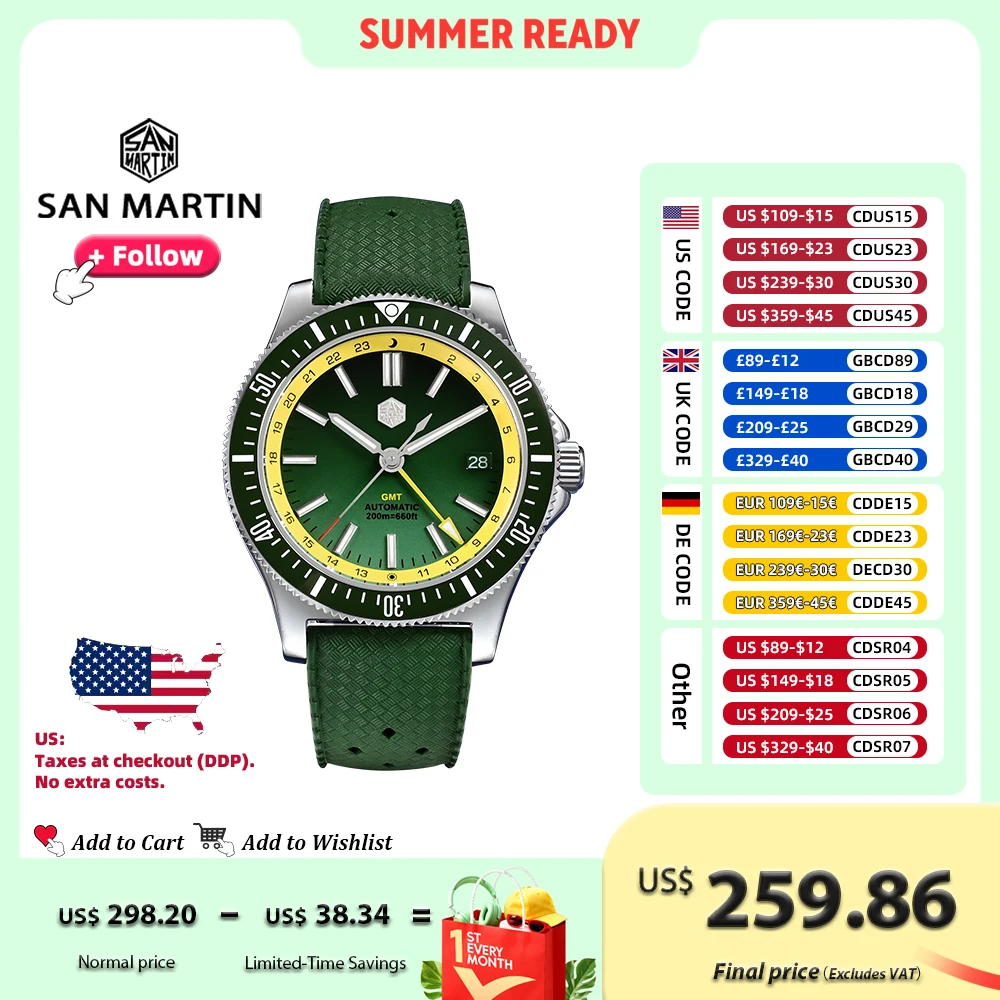 San Martin Design 41mm Men Sports Diver Watch NH34 Stainless Steel Automatic Mechanical Watches Waterproof 20bar Luminous SN0119
San Martin Design 41mm Men Sports Diver Watch NH34 Stainless Steel Automatic Mechanical Watches Waterproof 20bar Luminous SN0119