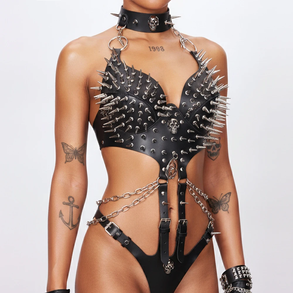 Black Grunge Y2K PU Leather Corset Top with Spikes Emo Spiked Studded Rivets Gothic Punk Rock Halter Bustier Tank Top for Outfit
Black Grunge Y2K PU Leather Corset Top with Spikes Emo Spiked Studded Rivets Gothic Punk Rock Halter Bustier Tank Top for Outfit