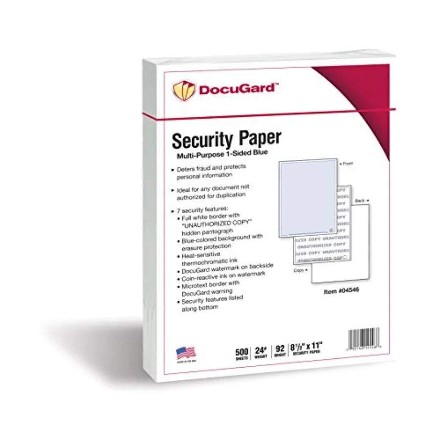 Advanced Blue Multi-Purpose Paper - Fraud Prevention - Features - Laser and Inkjet Printer Compatible - 8.5" x 11" - 4 lb - 500
Advanced Blue Multi-Purpose Paper - Fraud Prevention - Features - Laser and Inkjet Printer Compatible - 8.5" x 11" - 4 lb - 500