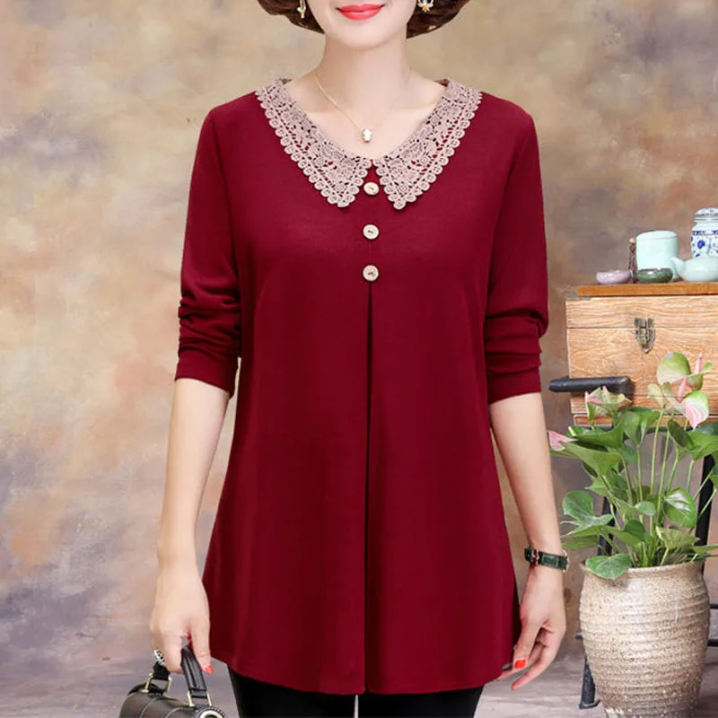 Women's Pullovers Lace Spliced Solid Color Tops 2022 Spring Autumn Fashion Folds Long Sleeve Casual O-Neck T-shirt for Female
Women's Pullovers Lace Spliced Solid Color Tops 2022 Spring Autumn Fashion Folds Long Sleeve Casual O-Neck T-shirt for Female