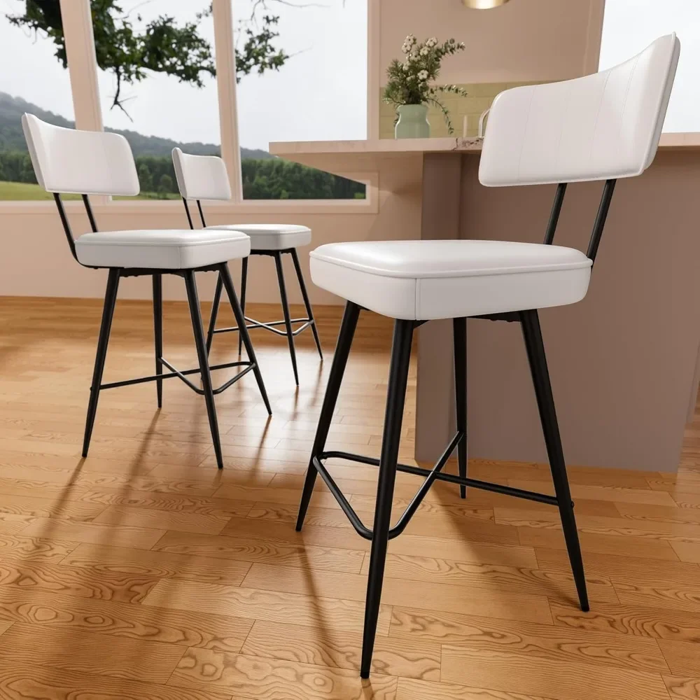 Swivel Counter Height Bar Stools Set of 3, 26 inch White Leather Kitchen Swivel Counter Stools with Backs, Metal Legs
Swivel Counter Height Bar Stools Set of 3, 26 inch White Leather Kitchen Swivel Counter Stools with Backs, Metal Legs