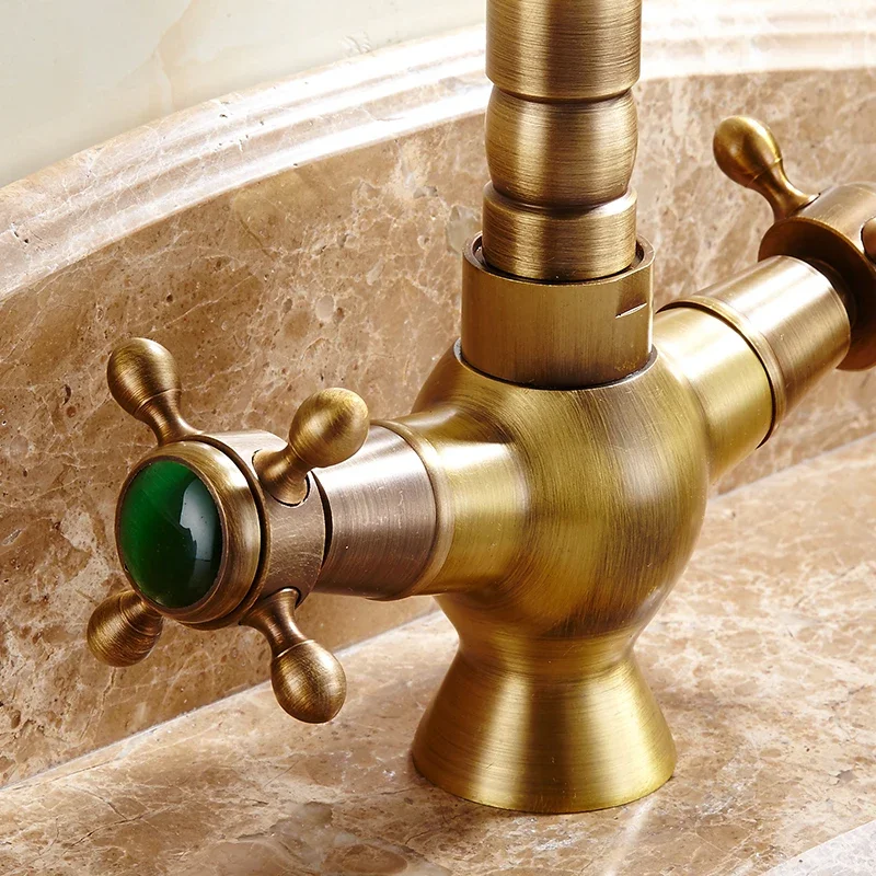 Смесители для раковины, античная латунь, смеситель для ванной комнаты, натуральный изумруд, поворотный излив на 360 градусов, двойная ручка, смеситель для ванны и кухни
Смесители для раковины, античная латунь, смеситель для ванной комнаты, натуральный изумруд, поворотный излив на 360 градусов, двойная ручка, смеситель для ванны и кухни