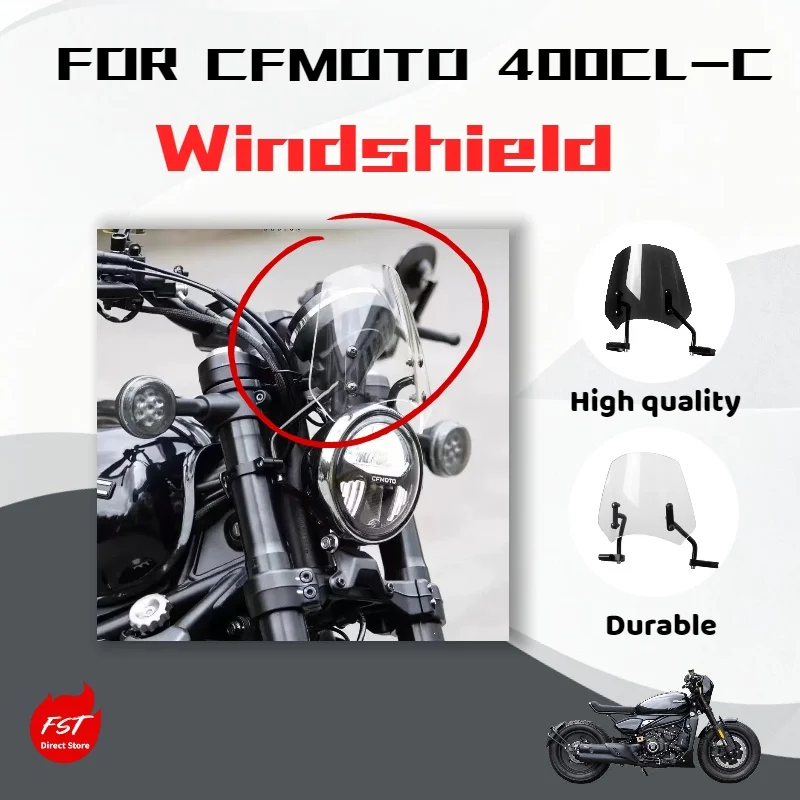 For CFMOTO 450CLC, modified small windshield, exquisite front windshield, fairing, headlight cover.
For CFMOTO 450CLC, modified small windshield, exquisite front windshield, fairing, headlight cover.