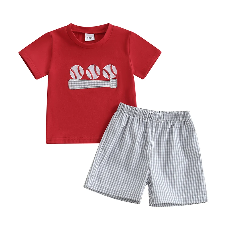 Baby Toddler Boy Shorts Set Baseball Bat Embroidery Short Sleeve T-shirts Plaid Elastic Waist Shorts 2 Piece Summer Outfit
Baby Toddler Boy Shorts Set Baseball Bat Embroidery Short Sleeve T-shirts Plaid Elastic Waist Shorts 2 Piece Summer Outfit