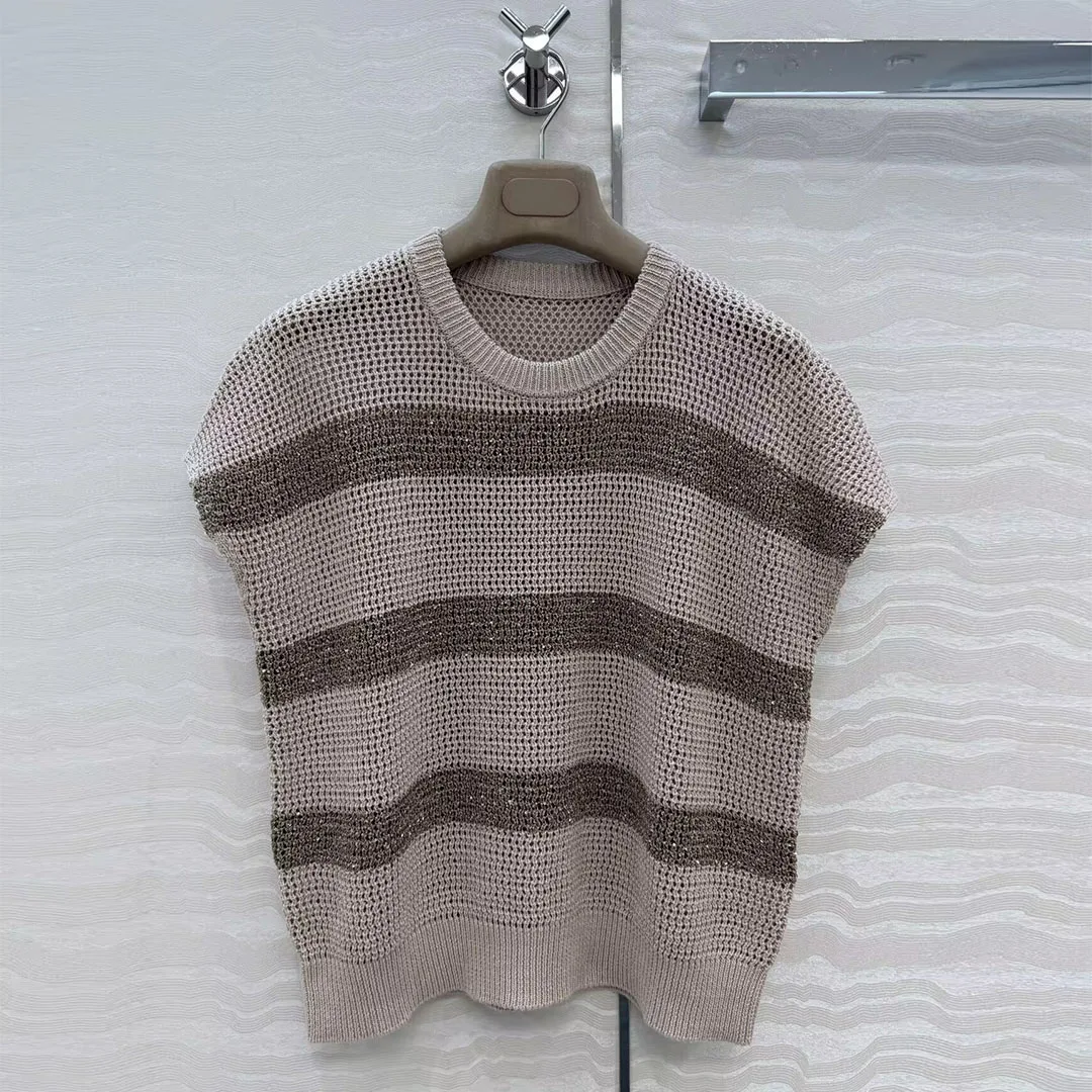 2026 New Summer Vintage Old Money Style Knitted T-shirt Women O-neck Short Sleeve Stripes Embroidery Sequins Loose Tops Tee
2026 New Summer Vintage Old Money Style Knitted T-shirt Women O-neck Short Sleeve Stripes Embroidery Sequins Loose Tops Tee