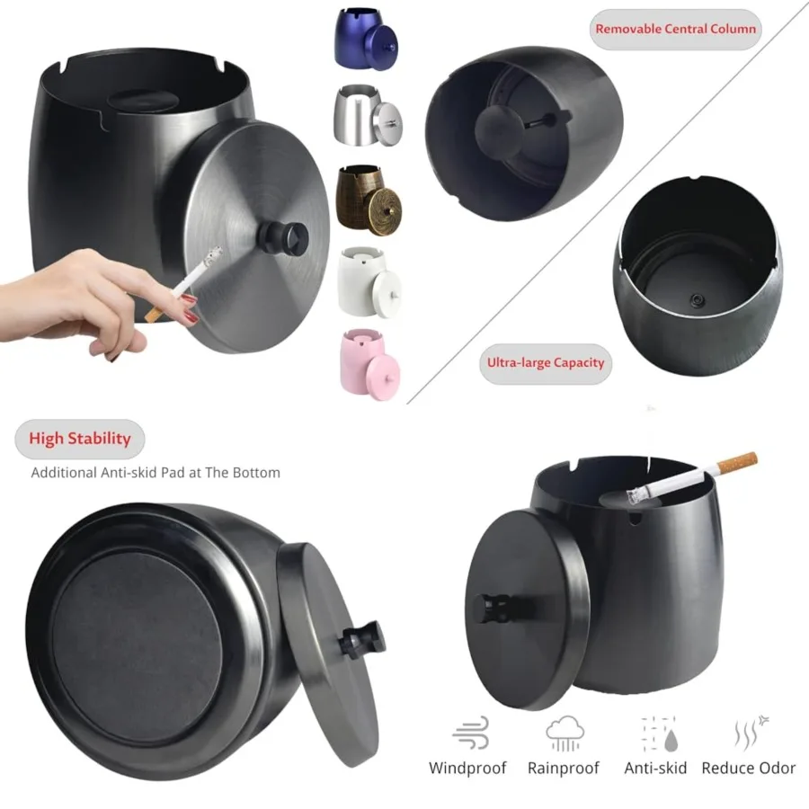 Ash Tray, Outdoor Ashtray with Lid, Ashtray for Outside Patio, Stainless Steel Windproof Smokeless Ash Tray for Balcony, Ashtra
Ash Tray, Outdoor Ashtray with Lid, Ashtray for Outside Patio, Stainless Steel Windproof Smokeless Ash Tray for Balcony, Ashtra
