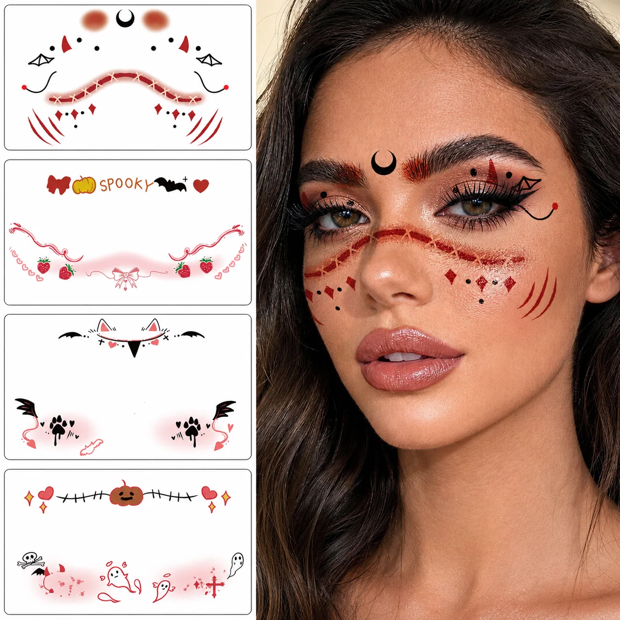 Halloween Face Tattoo Stickers, Waterproof Scary Pumpkin Spider Wound Temporary Face Stickers for Halloween Party Cosplay Makeup
Halloween Face Tattoo Stickers, Waterproof Scary Pumpkin Spider Wound Temporary Face Stickers for Halloween Party Cosplay Makeup
