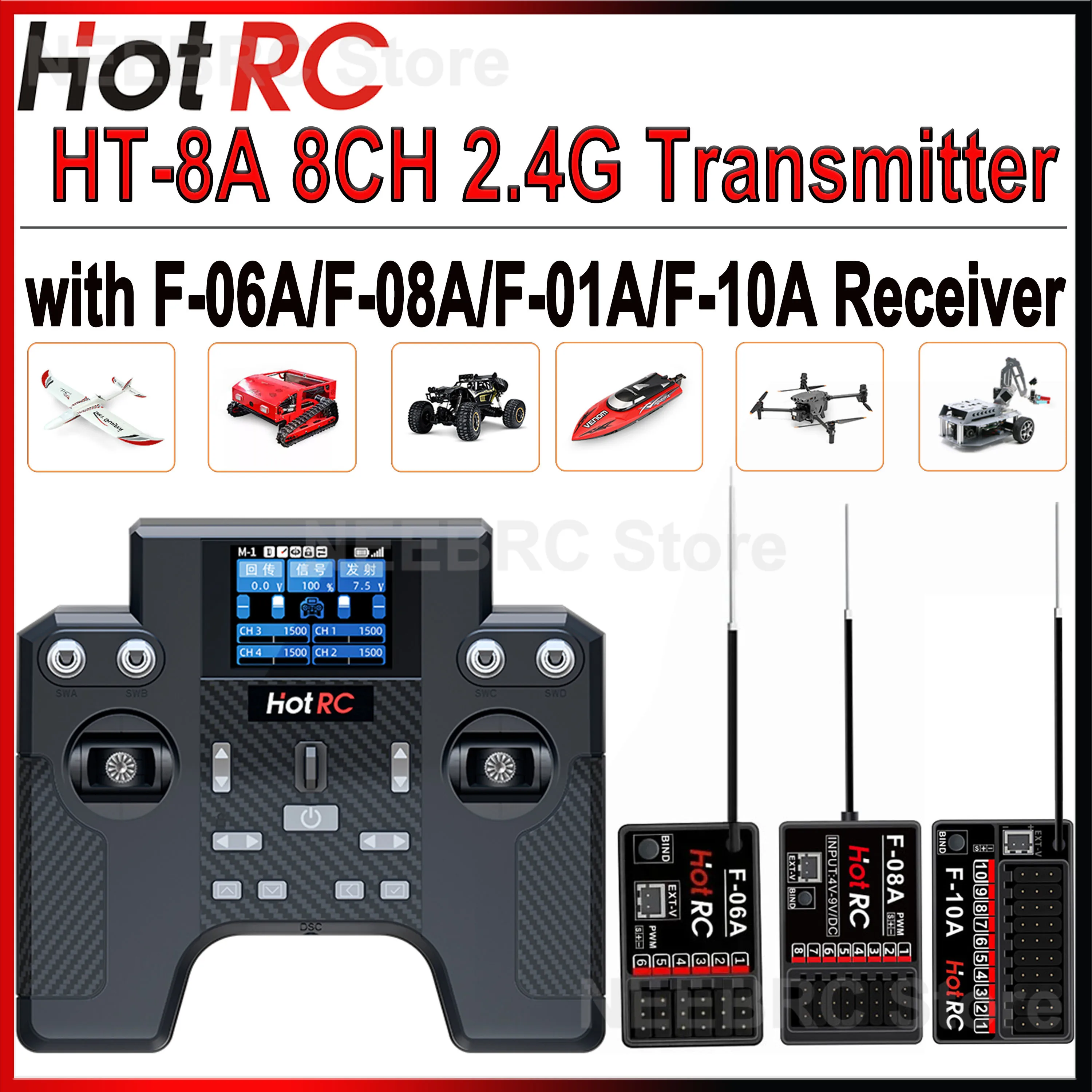 Newest HotRC HT-8A Transmitter HT8A 2.4G 8CH Remote Control F-08A F-10A F-06A F-01A Receiver for RC Car Plane Drone Aircraft
Newest HotRC HT-8A Transmitter HT8A 2.4G 8CH Remote Control F-08A F-10A F-06A F-01A Receiver for RC Car Plane Drone Aircraft