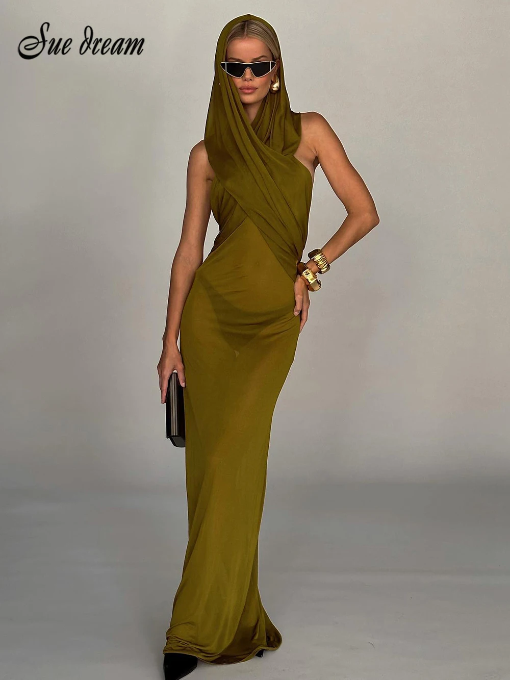 Sexy Women'S New Transparent Mesh Hat Design Backless Long Dress Gowns Runway Party Dress Vestidos
Sexy Women'S New Transparent Mesh Hat Design Backless Long Dress Gowns Runway Party Dress Vestidos