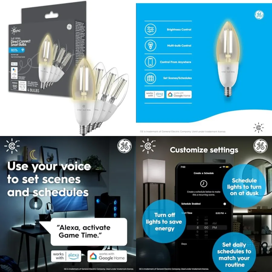 GE Smart LED Light Bulb, Candle Light Bulb, Works with Amazon Alexa and Google Home, WiFi Light, 60W Equivalent, Soft White
GE Smart LED Light Bulb, Candle Light Bulb, Works with Amazon Alexa and Google Home, WiFi Light, 60W Equivalent, Soft White