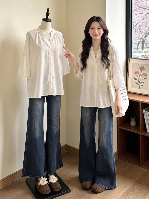Elegant V-Neck Bell Sleeve Shirt Women's Short Sleeve Mid-Length Summer New plus Size Fashion Korean Style Commute Wind Shirt
Elegant V-Neck Bell Sleeve Shirt Women's Short Sleeve Mid-Length Summer New plus Size Fashion Korean Style Commute Wind Shirt
