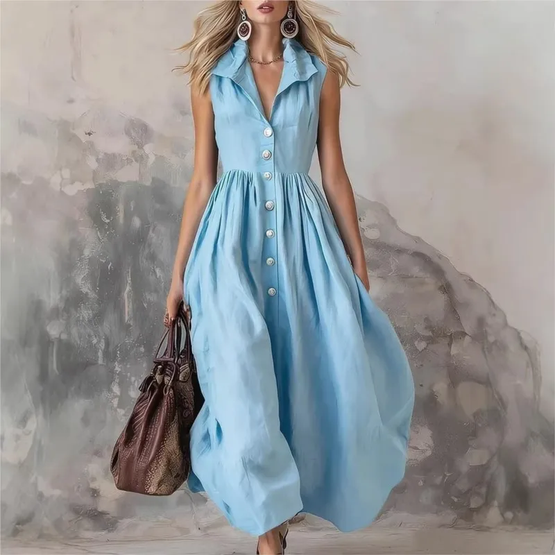 2026 Summer Women's Sleeveless Dress With A New Lapel Casual Loose Elegant Fashionable Comfortable Button Down Slim Fit Dress
2026 Summer Women's Sleeveless Dress With A New Lapel Casual Loose Elegant Fashionable Comfortable Button Down Slim Fit Dress