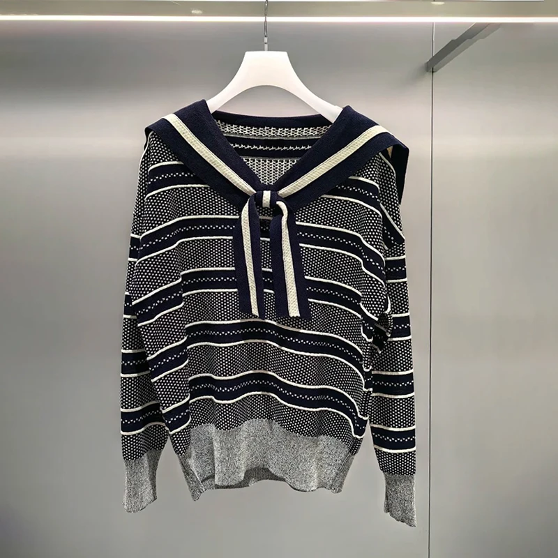 Премиум-свитер с воротником-стойкой и длинными рукавами, вязаный, в полоску, женский, модный, осенняя новинка, свободный крой, вязаный топ
Премиум-свитер с воротником-стойкой и длинными рукавами, вязаный, в полоску, женский, модный, осенняя новинка, свободный крой, вязаный топ