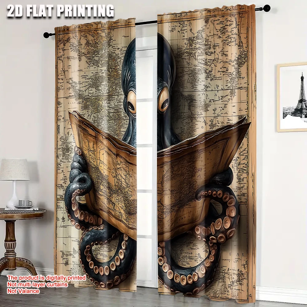 2pcs, Light Filtering Curtains 2D plane printing Vintage nautical octopus Durable 100% Polyester Fabric (without rod) Holiday
2pcs, Light Filtering Curtains 2D plane printing Vintage nautical octopus Durable 100% Polyester Fabric (without rod) Holiday