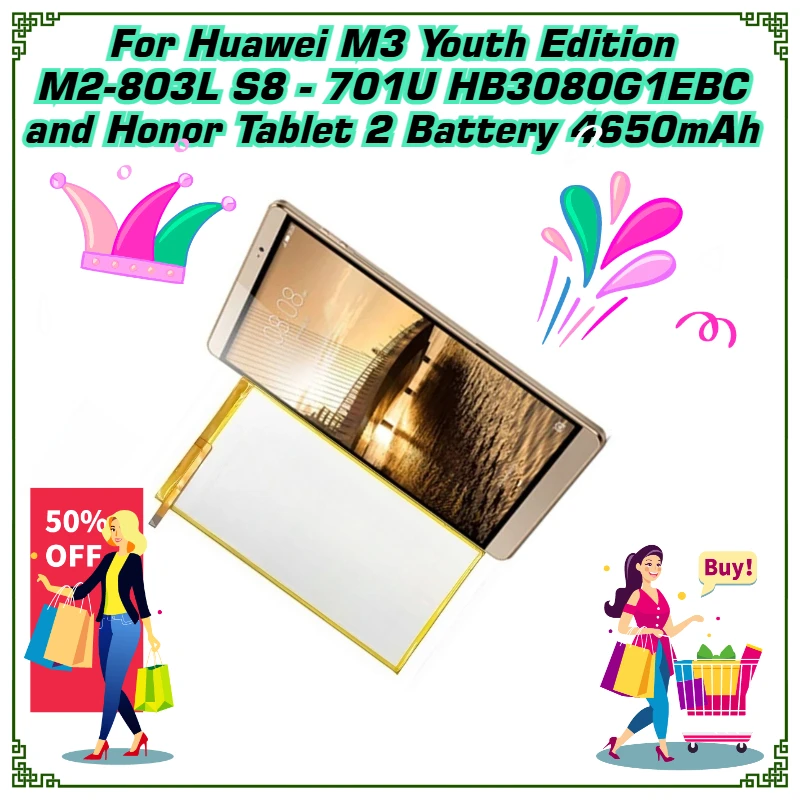 For Huawei M3 Youth Edition M2-803L S8 - 701U HB3080G1EBC and Honor Tablet 2 Battery 4650mAh
For Huawei M3 Youth Edition M2-803L S8 - 701U HB3080G1EBC and Honor Tablet 2 Battery 4650mAh