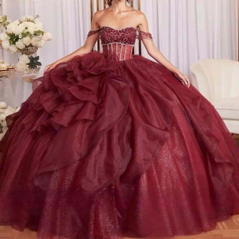 Customized Princess Wine Red Quinceanera Dress Beading Crystal Birthday Party Robe Elegant Ball Gown Formal Wear Dress Vestidos
Customized Princess Wine Red Quinceanera Dress Beading Crystal Birthday Party Robe Elegant Ball Gown Formal Wear Dress Vestidos