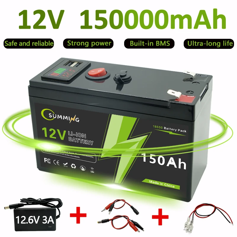 12V 18650 Battery 150Ah Lithium Battery LiFeP04 with BMS 4000+Cycles Perfect for Solar Fish Finder Power Wheel Boat Home RV
12V 18650 Battery 150Ah Lithium Battery LiFeP04 with BMS 4000+Cycles Perfect for Solar Fish Finder Power Wheel Boat Home RV