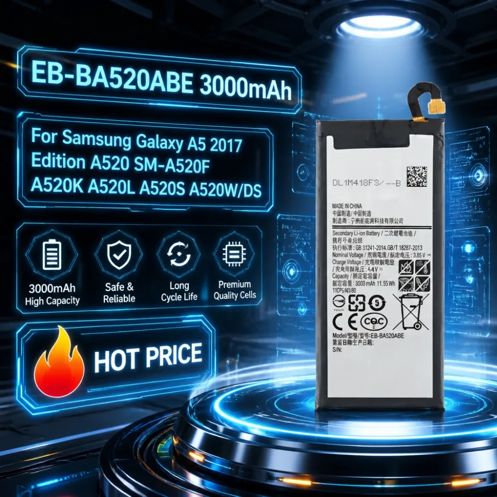 Grade A EB-BA520ABE 3000mAh 3.85V Mobile Phone Battery For Samsung Galaxy A5 2017 EditionA520 SM-A520F A520KA520L A520S A520W/DS
Grade A EB-BA520ABE 3000mAh 3.85V Mobile Phone Battery For Samsung Galaxy A5 2017 EditionA520 SM-A520F A520KA520L A520S A520W/DS
