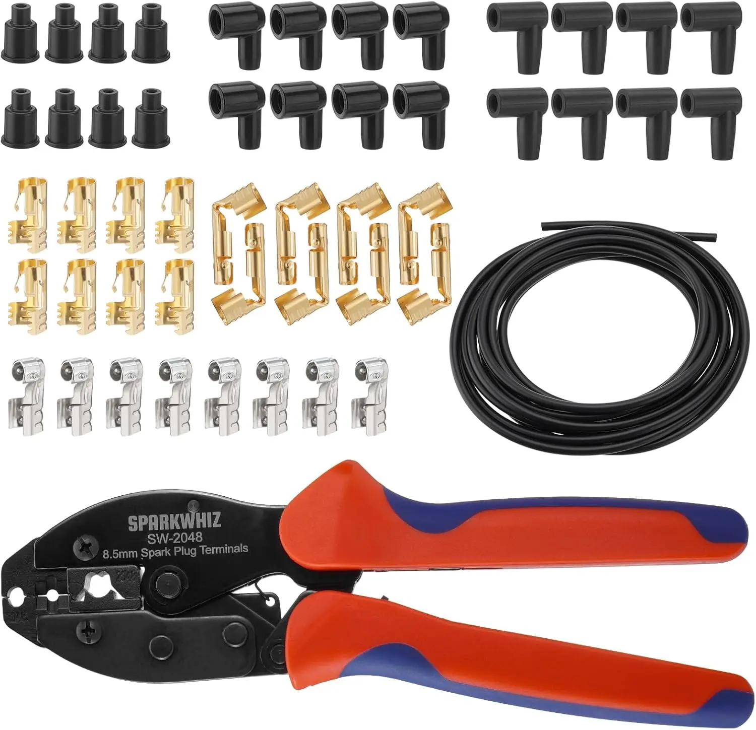 Ratchet Spark Plug Wire Crimper Kit, 180°/90°/Straight Terminals, 24PCS Boots, 8.5-8mm Diameter
Ratchet Spark Plug Wire Crimper Kit, 180°/90°/Straight Terminals, 24PCS Boots, 8.5-8mm Diameter