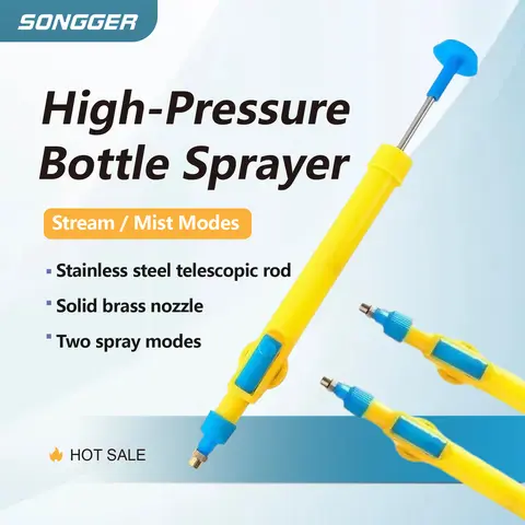 High Pressure Bottle Sprayer Stainless Steel Rod Copper Nozzle Dual Spray Modes Jet Mist for Garden Car Cleaning Disinfection