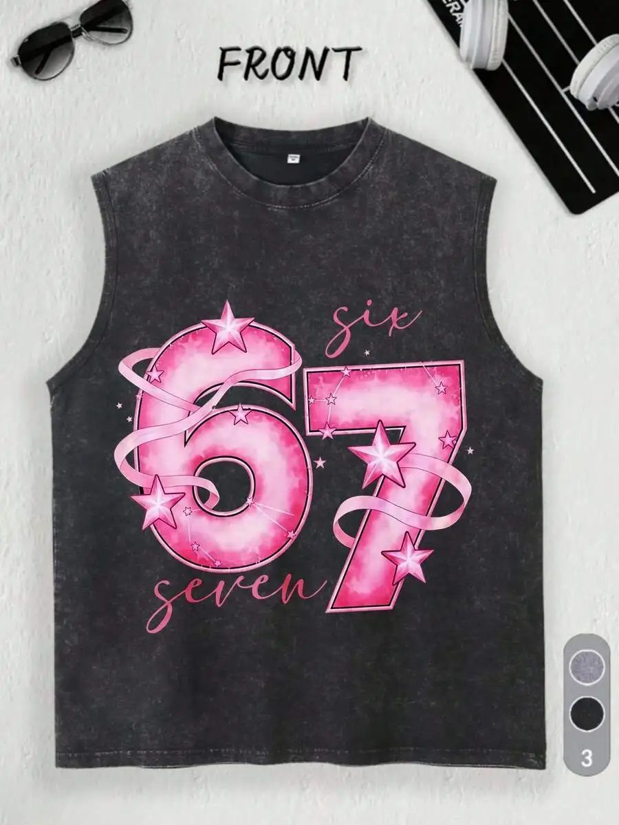 Men’s Acid Wash Sleeveless Top With Vibrant Pink 67 Graphic, Stars And Ribbons, Casual Summer Autumn Streetwear
Men’s Acid Wash Sleeveless Top With Vibrant Pink 67 Graphic, Stars And Ribbons, Casual Summer Autumn Streetwear