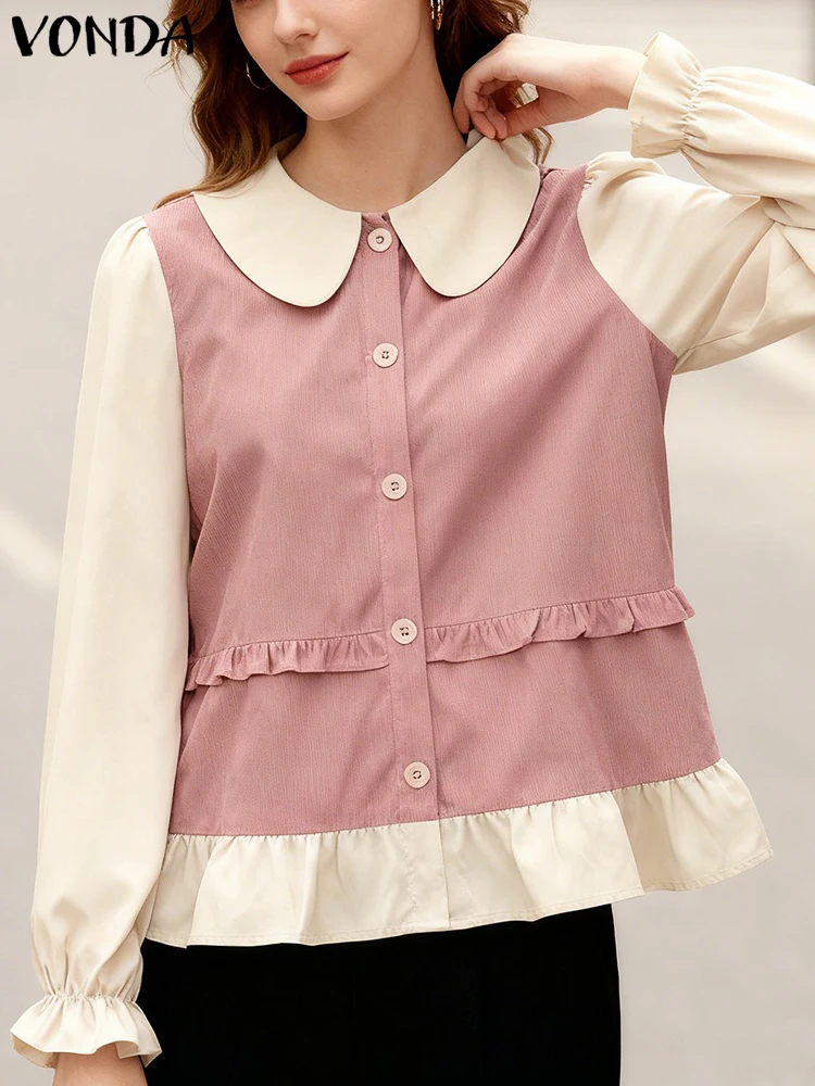 VONDA Fashion Blouse Long Sleeve Shirts Women Autumn Tops 2025 Casual Color Patchwork Peter Pan Collar Elegant Office Blusas
VONDA Fashion Blouse Long Sleeve Shirts Women Autumn Tops 2025 Casual Color Patchwork Peter Pan Collar Elegant Office Blusas
