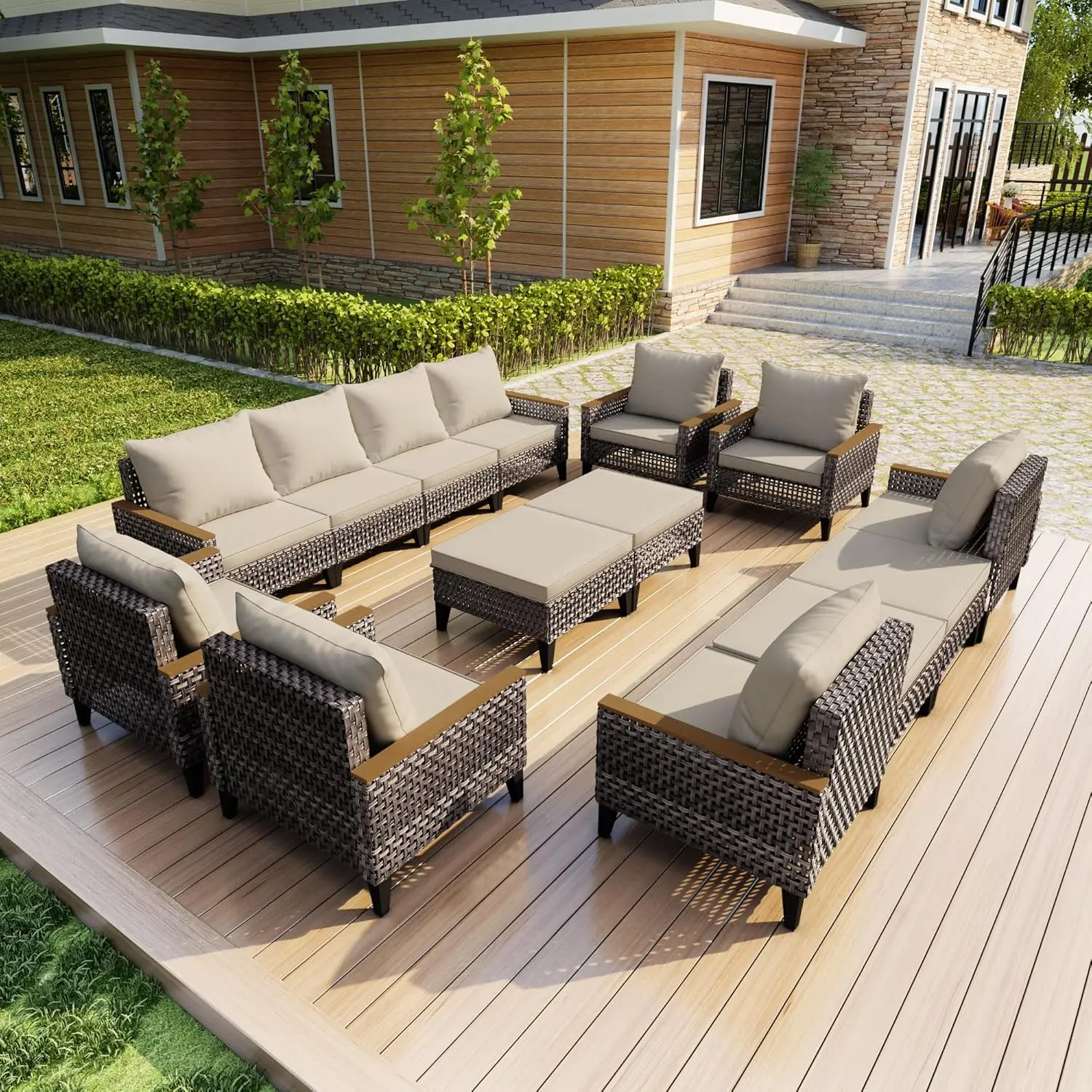 Комплект садовой мебели из 14 предметов, плетеные ротанговые наборы для отдыха на открытом воздухе с подставкой для ног, модульные секционные сиденья, на заказ
Комплект садовой мебели из 14 предметов, плетеные ротанговые наборы для отдыха на открытом воздухе с подставкой для ног, модульные секционные сиденья, на заказ