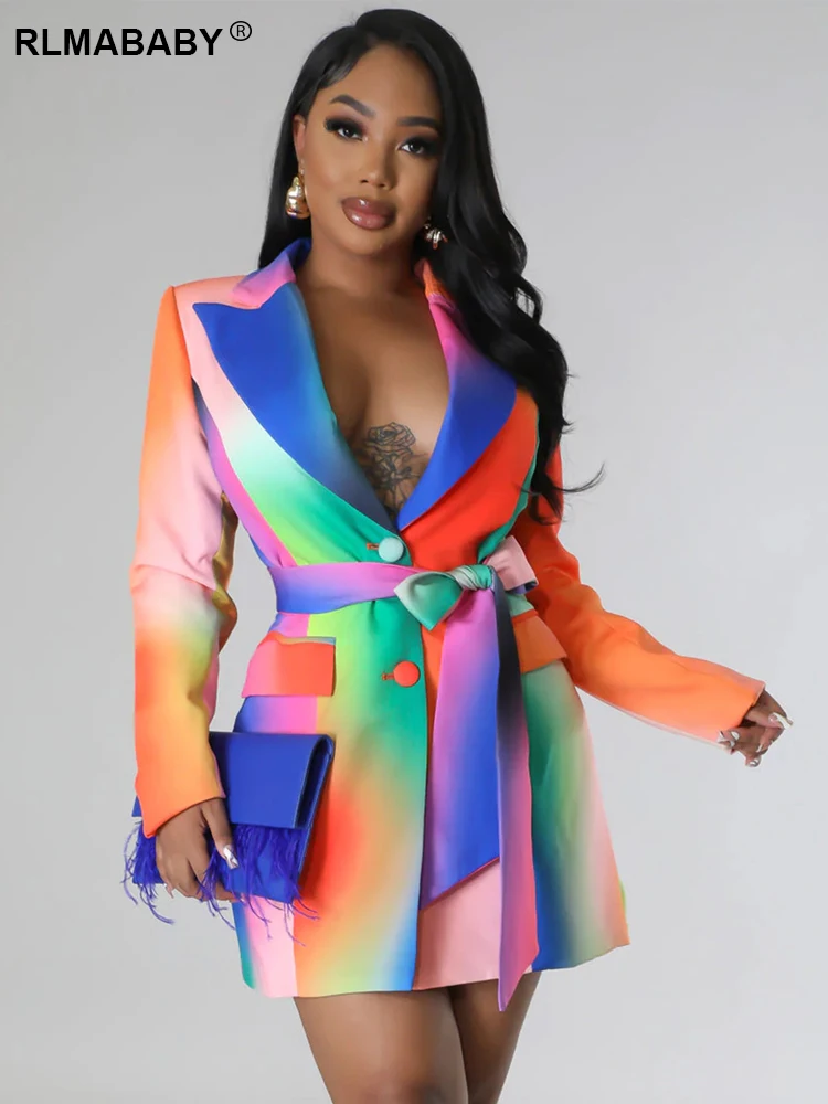 RLMABABY Chic Rainbow Color Women Blazer Coat With Belt Elegant Sexy Elegant Office Lady Streetwear Outwear Casual Suit Blazer
RLMABABY Chic Rainbow Color Women Blazer Coat With Belt Elegant Sexy Elegant Office Lady Streetwear Outwear Casual Suit Blazer