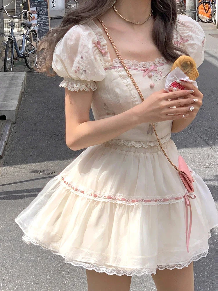 Japanese Lace Sweet Two Piece Set Women Chiffon Elegant Party Mini Skirt Suit Female Puff Sleeve Blouse + Kawaii Lolita Skirt
Japanese Lace Sweet Two Piece Set Women Chiffon Elegant Party Mini Skirt Suit Female Puff Sleeve Blouse + Kawaii Lolita Skirt