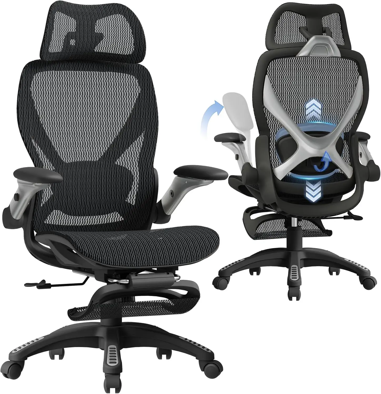 ELABEST X100 Ergonomic Mesh Office Chair with Footrest, Big and Tall Hone Desk Chair with 5D Flip-Up Arms, Adjustable 3D Lumbar
ELABEST X100 Ergonomic Mesh Office Chair with Footrest, Big and Tall Hone Desk Chair with 5D Flip-Up Arms, Adjustable 3D Lumbar