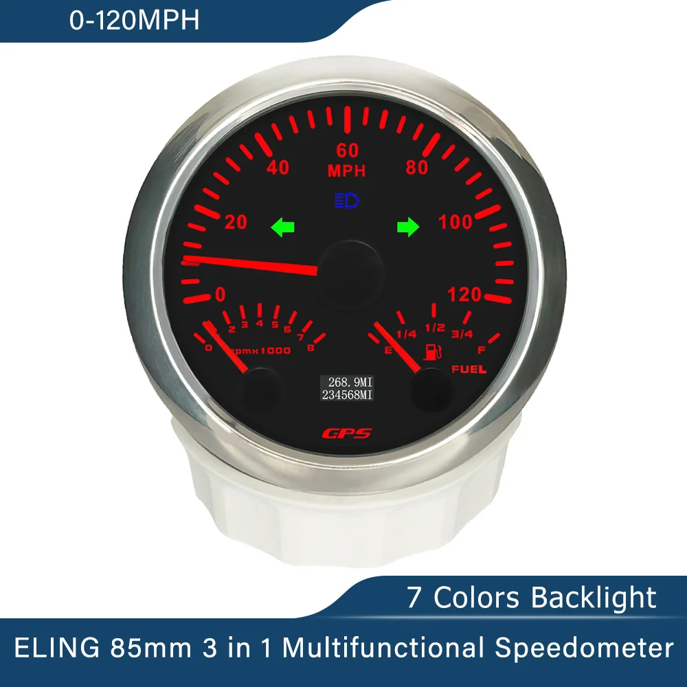ELING Автомобильная лодка 85 мм 3 в 1 Многофункциональный GPS-спидометр 0-120MPH с тахометром 0-8000 об/мин, уровень топлива, 7 цветов, подсветка
ELING Автомобильная лодка 85 мм 3 в 1 Многофункциональный GPS-спидометр 0-120MPH с тахометром 0-8000 об/мин, уровень топлива, 7 цветов, подсветка