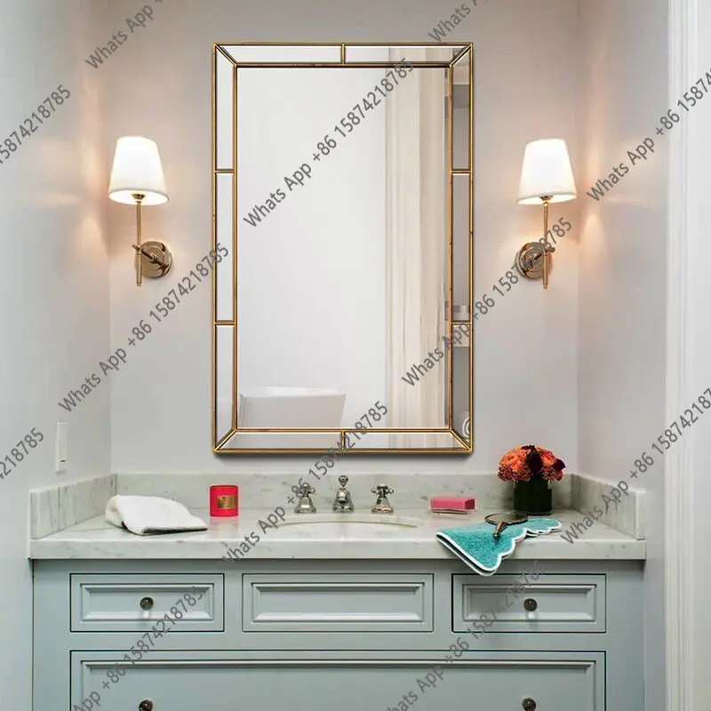 French makeup mirror light luxury bathroom wall-mounted bathroom mirror household hotel bathroom mirror simple square washing mi
French makeup mirror light luxury bathroom wall-mounted bathroom mirror household hotel bathroom mirror simple square washing mi