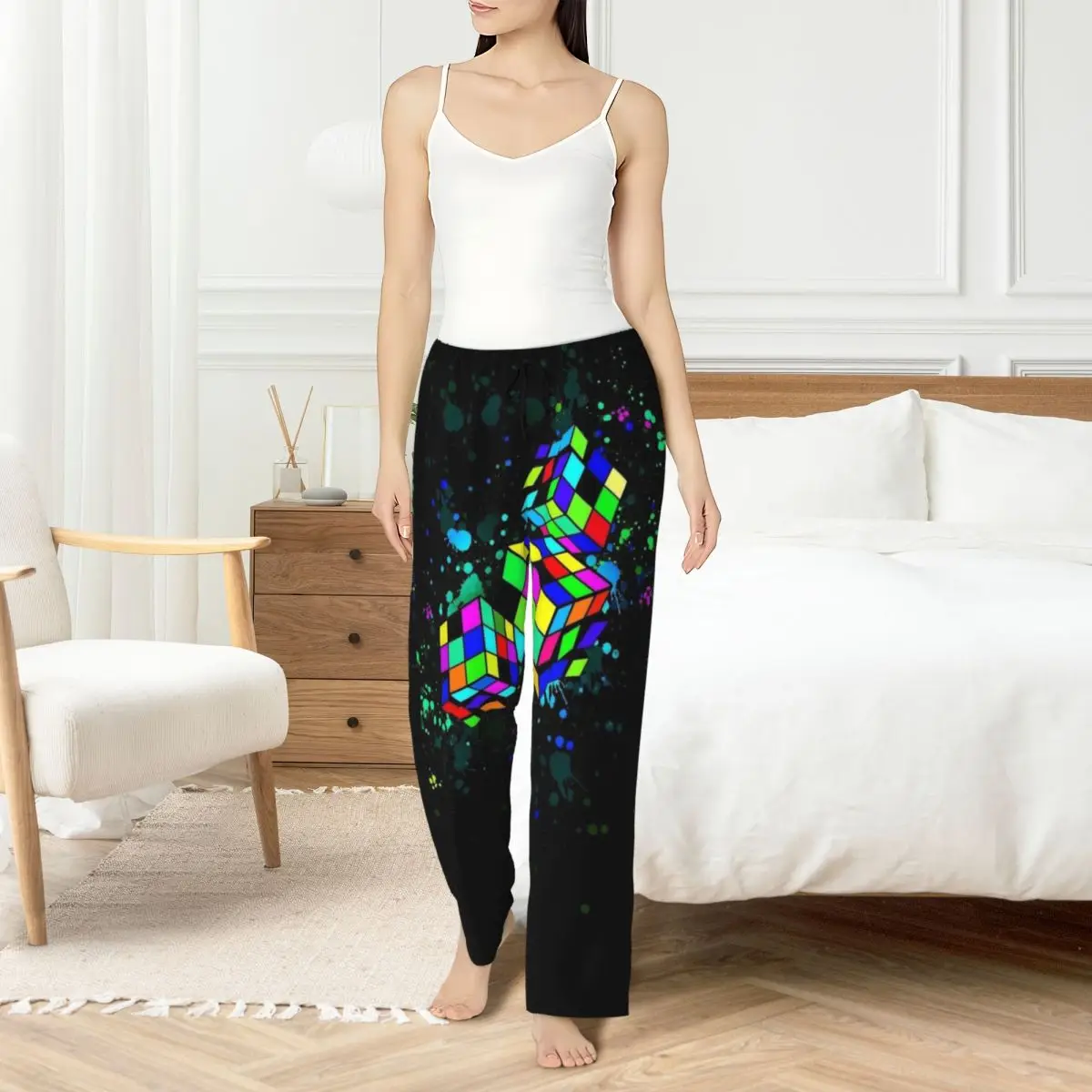 Женские пижамные штаны с забавным принтом кубика Рубика, для дома и сна, с завязками и карманами
Женские пижамные штаны с забавным принтом кубика Рубика, для дома и сна, с завязками и карманами