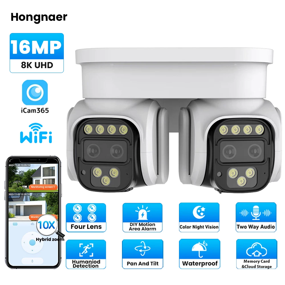 Hongnaer 16MP 8K Outdoor Smart Wireless IP PTZ ICam365 Four Lens 10X Zoom Video WiFi CCTV Home Network Security Camera
Hongnaer 16MP 8K Outdoor Smart Wireless IP PTZ ICam365 Four Lens 10X Zoom Video WiFi CCTV Home Network Security Camera