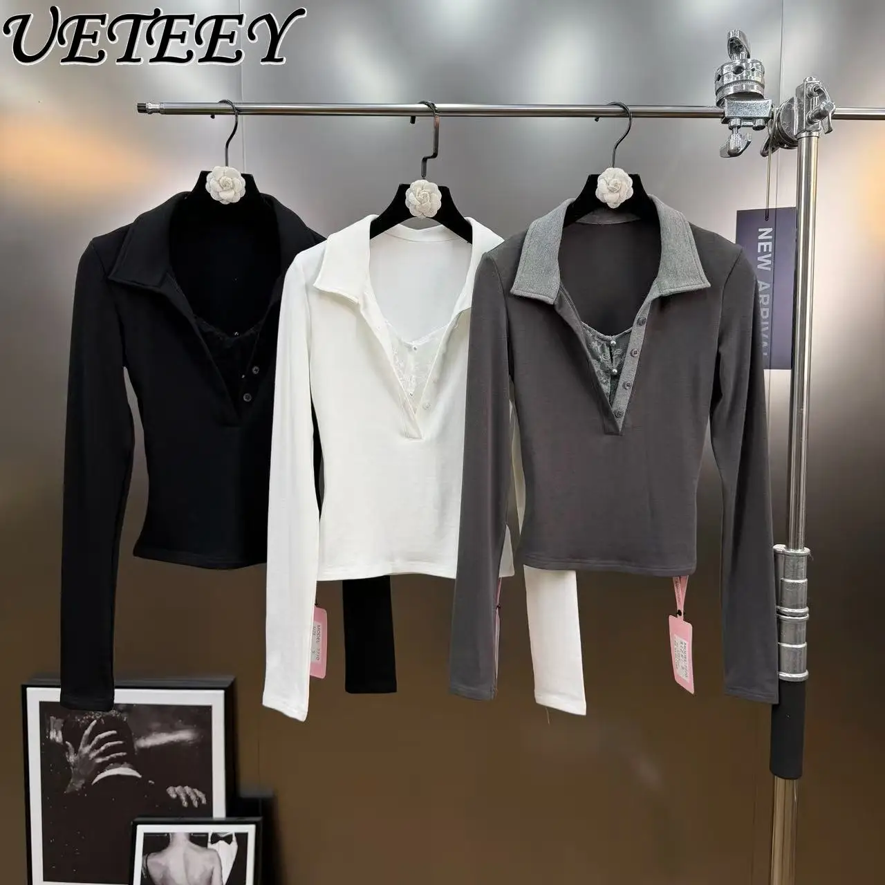 2025 Winter Design Fake Two-Piece Lace Patchwork Polo Collar Long Sleeve T-Shirt Women Fleece Lined Warm Slim Fit Tshirt Female
2025 Winter Design Fake Two-Piece Lace Patchwork Polo Collar Long Sleeve T-Shirt Women Fleece Lined Warm Slim Fit Tshirt Female