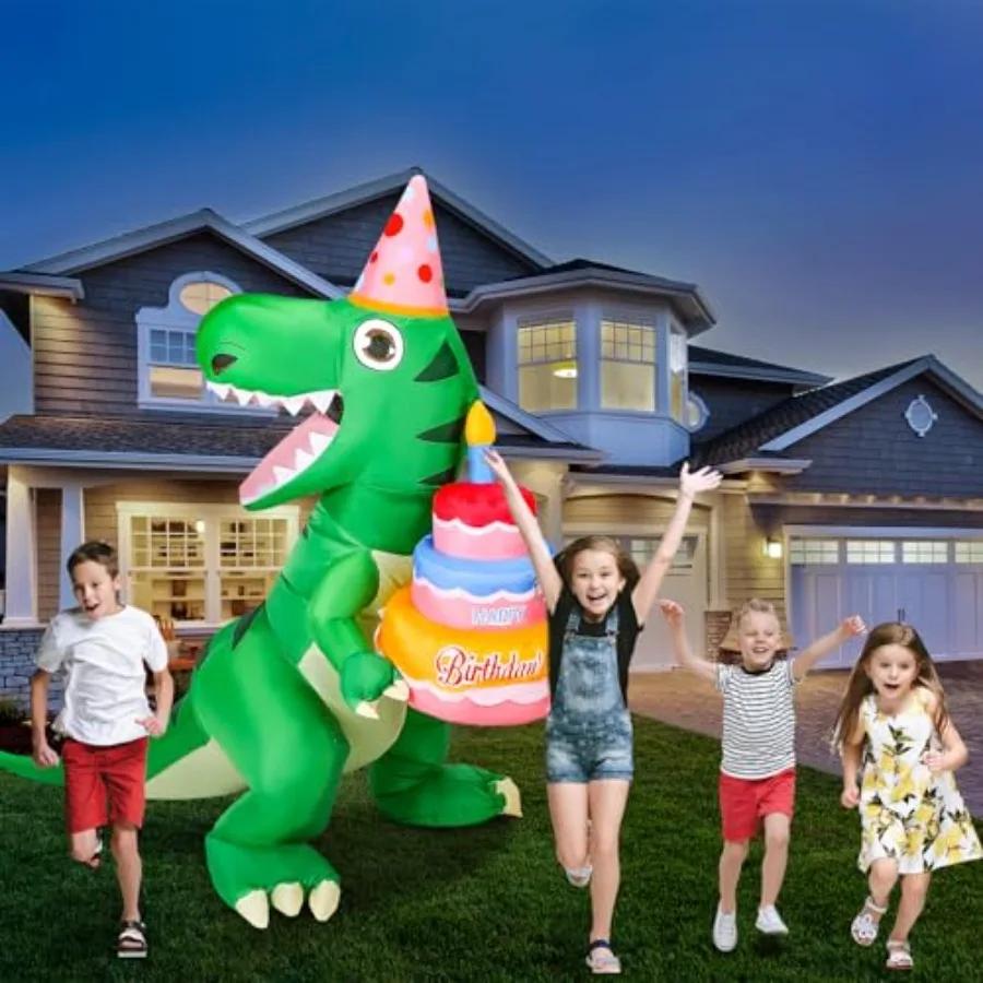 6 ft Tall Lighted Birthday Inflatable Green Dinosaur with Cake for Outdoor Indoor Yard Lawn Garden Decoration PVC Material Buil
6 ft Tall Lighted Birthday Inflatable Green Dinosaur with Cake for Outdoor Indoor Yard Lawn Garden Decoration PVC Material Buil