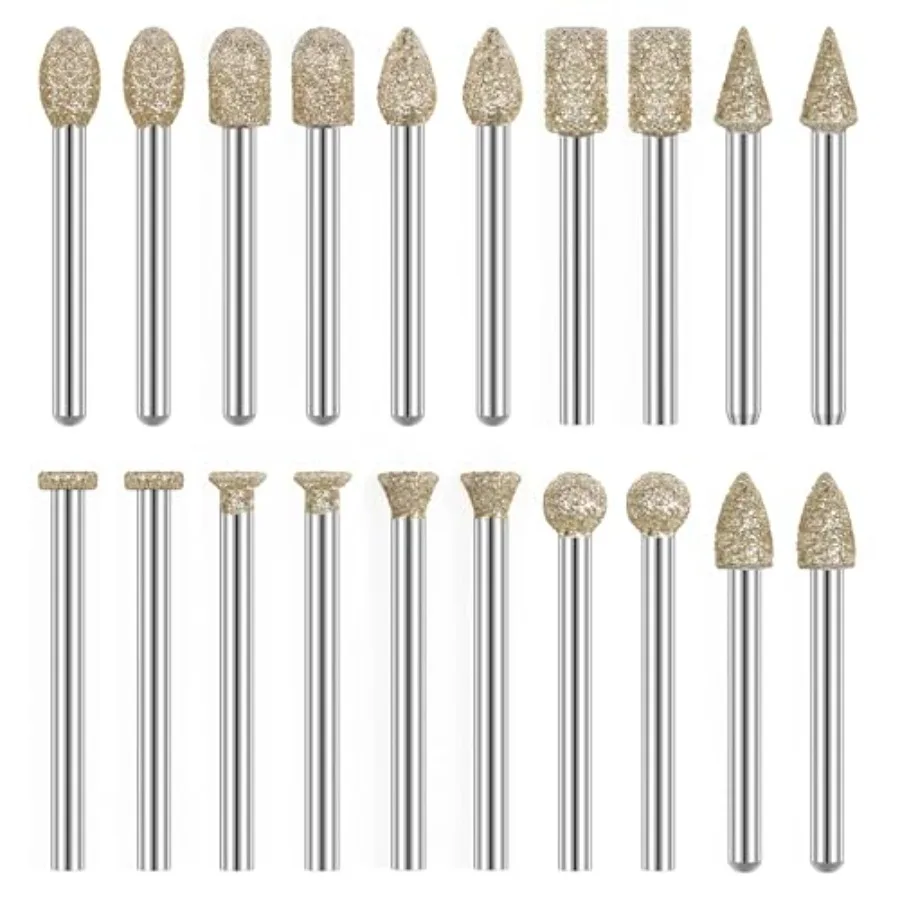 Rotary Tool Accessories Carving Tools 20Pcs Diamond 60 Grit 1/8 Inch Shank Glass Etching Kit Engraving Pen for Metal, Wood, Gla
Rotary Tool Accessories Carving Tools 20Pcs Diamond 60 Grit 1/8 Inch Shank Glass Etching Kit Engraving Pen for Metal, Wood, Gla