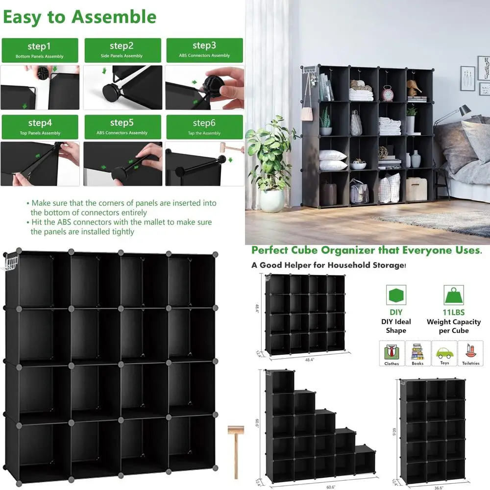 16-Cube Modular Plastic Storage Organizer, Ideal for Home Closets, 48.4 L × 12.4 W × 48.4 H, Black
16-Cube Modular Plastic Storage Organizer, Ideal for Home Closets, 48.4 L × 12.4 W × 48.4 H, Black